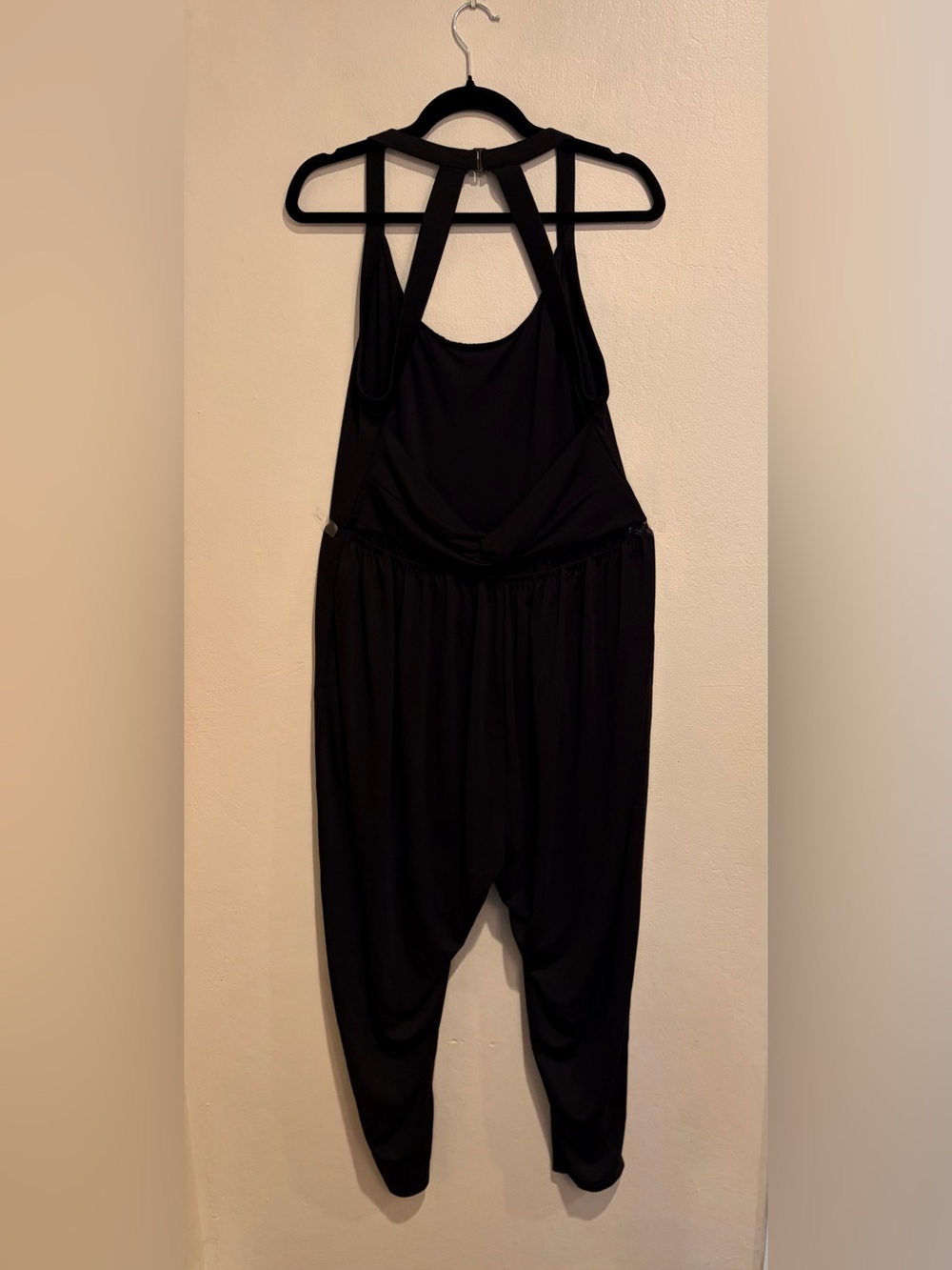 Halara U-neck Pocket Harem Black Casual Jumpsuit, Knot Back, Size XL - Picture 6 of 8